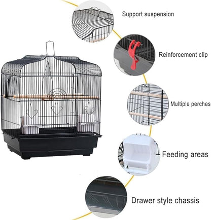 Travel Bird Cage 20.5x18.1x14.2 Inch, Portable Bird Carrier with Handle & 2 Perches for Small Birds, Parrots, Cockatiels, Budgies, Conures, Lovebirds, Canaries, Finches - White Metal Wire Cage