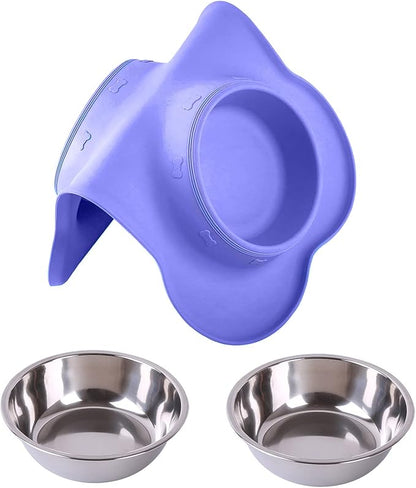 Hubulk Pet Dog Bowls 2 Stainless Steel Dog Bowl with No Spill Non-Skid Silicone Mat + Pet Food Scoop Water and Food Feeder Bowls for Feeding Small Medium Large Dogs Cats Puppies (Medium, Purple)