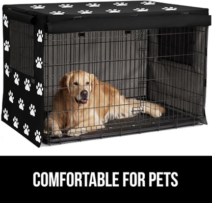 GORILLA GRIP Dog Crate Covers Compatible with Amazon Basics Crates, All Sides Open, Privacy Cover Fits 36" Wire Kennel, Breathable Mesh Windows, Light Reducing Puppy Training Cage Topper, Black Paw