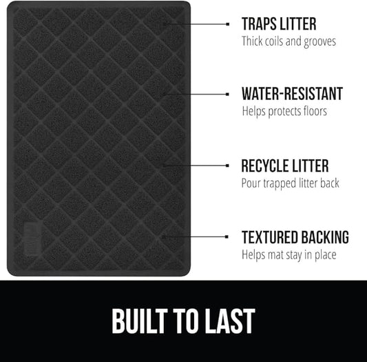 GORILLA GRIP Cat Litter Box Mat, Water Resistant, US Designed Kitty Litter Trapping Mats, Easy to Clean, Scatter Control, Less Mess and Clean Floors, Kitten Supplies for Indoor Cats 24x17 Black 2 Pack