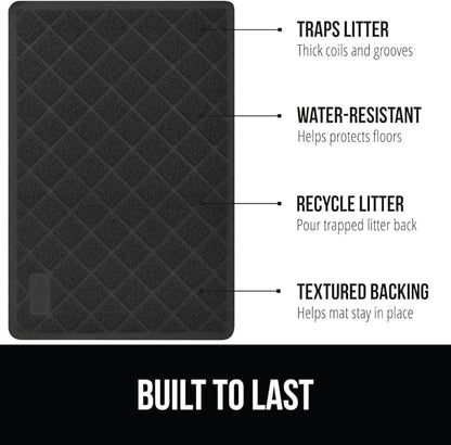 GORILLA GRIP Cat Litter Box Mat, Water Resistant, US Designed Kitty Litter Trapping Mats, Easy to Clean, Scatter Control, Less Mess and Clean Floors, Kitten Supplies for Indoor Cats, 30x20 Black