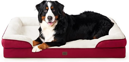 EHEYCIGA Orthopedic Dog Beds for Extra Large Dogs, Waterproof Memory Foam XXL Dog Bed with Sides, Non-Slip Bottom and Egg-Crate Foam Big Pet Couch Bed with Washable Removable Cover,Red