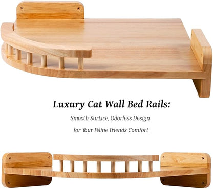 Cat Shelves - 3-Step Wall Climbing Set with Plush Bed, Ideal for Large Cats - RubberWood
