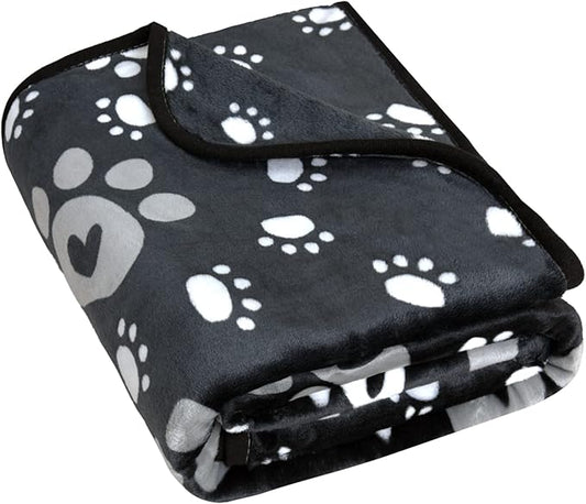 Dog Blanket, Soft Fleece Dog Blankets for Small Medium Dogs, Fluffy Flannel Pet Cat Puppy Blanket Mat Cover for Bed Couch, Cute Paw Print Throw Blanket for Dogs, Black 40"X30"