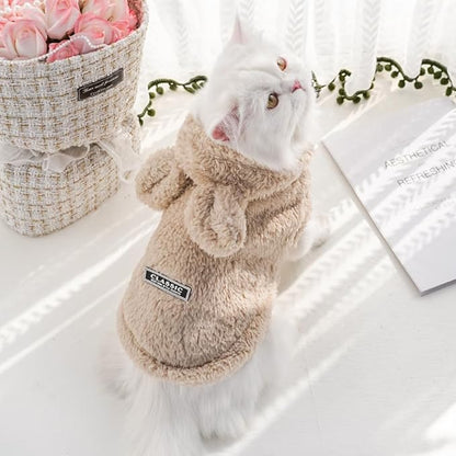 Selena Cat Bunny Ears Costume Cute Dog Kitten Hoodies Sweater Rabbit Ears Puppy Pet Apparel (Small,Beige)