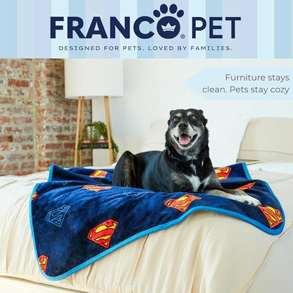 Franco Pet Superman DC Comics Super Soft Cozy Waterproof Sherpa-Backed Blanket Throw for Large Dogs, Couch/Bed/Car, 50x60 (Officially Licensed Product)