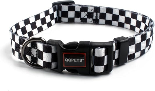 QQPETS Adjustable Soft Dog Collar: Print Flower Pink Multicolor Cute Patterns for XS Small Medium Large Pet Girl Boy Puppy Walking Running Training (M, Plaid)