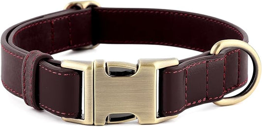 Plutus Pet Genuine Leather Dog Collar – Adjustable Pet Collar with Quick Release Metal Buckle, Soft Real Leather for Small Medium Large Dogs, Heavy Duty & Skin-Friendly (Copper Brown, S)