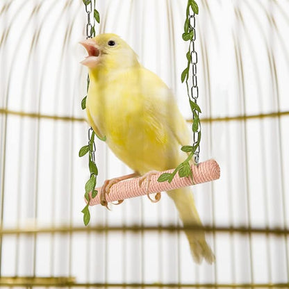 La La Pet® Hanging Wooden Pet Bird Swing with Cotton Rope Bird Cage Swing Bird Perch Swing Bird Cage Perch Bird Perch Stand Bird Swing Toy for Parrots Parakeets Cockatiels Lovebirds Peach Red