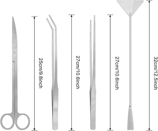 Aquarium Aquascaping Tool Stainless Steel Aquascape Tools Kit 4 in 1 Anti-Rust Fish Tank Starter Kit with Tweezers Scissors Spatula for Aquarium Plants (Silver)