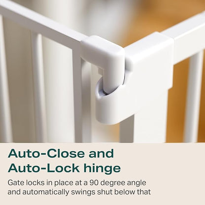 Cumbor 36" Extra Tall Baby Gate for Stairs, 29.7-40.6"(Extensions Included) Wide Dog Gate for Doorways, Pressure Mounted Auto-Close Pets Gates for Dogs Indoor, Durable Safety Child Gate, White