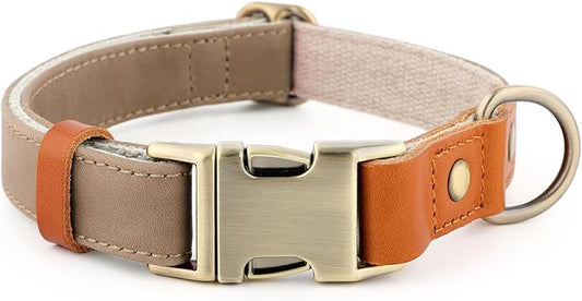 Plutus Pet Genuine Leather & Hemp Dog Collar – Adjustable Heavy Duty Pet Collar with Quick Release Metal Buckle, Soft & Stylish for Puppy and Small, Medium, Large Dogs (Ash Brown, M)
