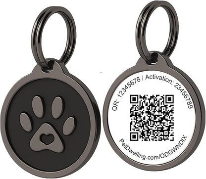 Pet Dwelling QR Code Pet ID Tag – Smart Dog & Cat ID Tags for Pet Safety, Free Personalized Online Profile, Instant Scan Alerts, AI Insights (Lux Black Paw)