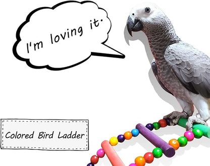 DS. DISTINCTIVE STYLE Bird Ladder Toys Coloured Flexible Parrot Swing Bridge Wooden Cockatiel Cage Hanging Climbing Ladder (39 in (16 Steps))