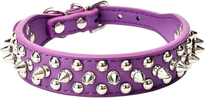 Spiked Dog Collar Soft Pu Leather Mushrooms Rivet Spike Studded Puppy Adjustable Pet Collars for Small Breeds (M, Purple)