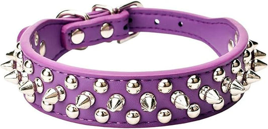 Spiked Dog Collar Soft Pu Leather Mushrooms Rivet Spike Studded Puppy Adjustable Pet Collars for Small Breeds (M, Purple)