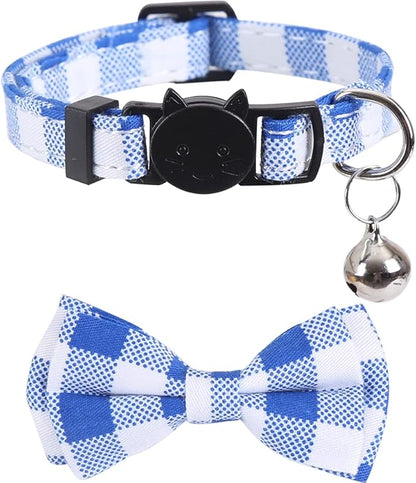 2 Pack/Set Cat Collar Breakaway with Cute Bow Tie and Bell Plaid Flower for Kitty Adjustable Safety