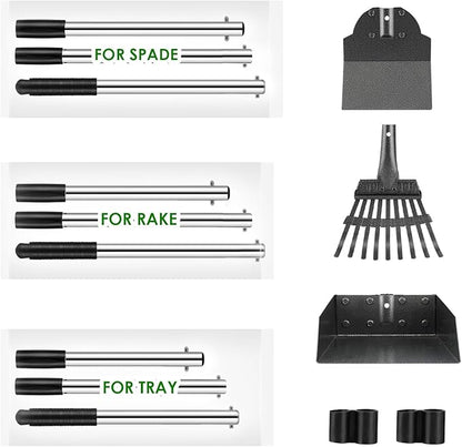 Pooper Scooper, Long Handle Dog Pooper Scooper, Heavy Duty Stainless Steel Rake, Tray & Spade Set for Pet Waste Removal, Use on Grass, Dirt or Gravel