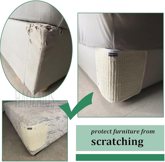 HAOZAIKEJI Cat Scratcher Mat Sofa Protector Natural Sisal Cat Scratching Mat Cat Scratch Couch Cover Heavy Duty Couch Guard Scratch Pad for Grinding Claws Protecting Furniture (Thicken Beige Long)