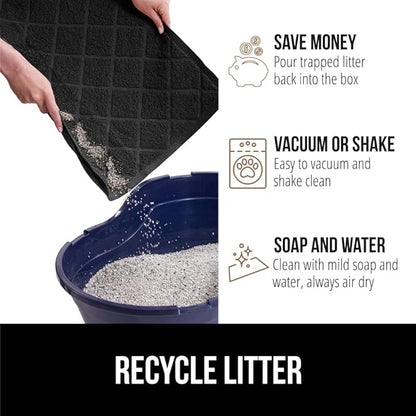GORILLA GRIP Cat Litter Box Mat, Water Resistant, US Designed Kitty Litter Trapping Mats, Easy to Clean, Scatter Control, Less Mess and Clean Floors, Kitten Supplies for Indoor Cats 24x17 Black 2 Pack