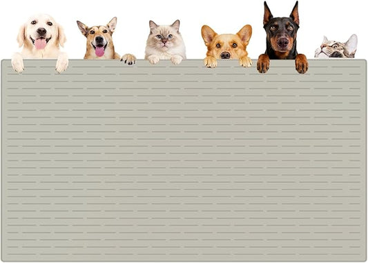 XXXXL Largest Pet Food Mat, 51.2"x25.6"(130cmx65cm) Silicone Dog Mats for Food and Water, Nonslip Pet Feeding Mats for Floors,Dog Cat Bowl Mat with Raised Edges, Beige