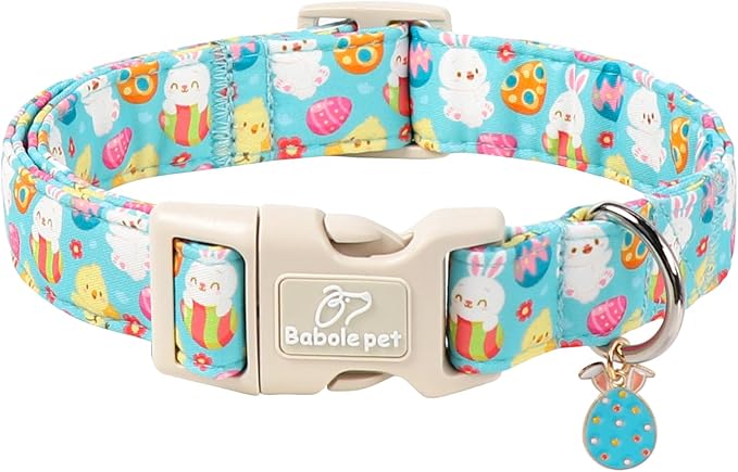 Easter Dog Collar for Giant Large Dogs - Cute Easter Egg Hunt Dog Collars for Boy Girl Dogs, Playful Bunny & Chick Print, Lightweight Adjustable Spring Holiday Dog Collar XL