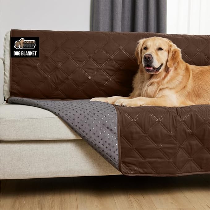 GORILLA GRIP Waterproof Bed Cover for Dogs, 82x52, Gripped Slip Resistant Backing, Leak Proof Washable Dog Blanket Covers Sofa, Couch, Sectional, Crate, Car, RV Seats, Pet Puppy Essentials, Brown