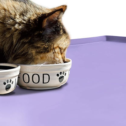 Dog Food Mat,Silicone Waterproof Food Tray,Non Slip Pet Bowl Mats Placemat,0.6" Raised Edge,Suitable for Most Small and Medium Sized Pets,18.5" x 11.5"