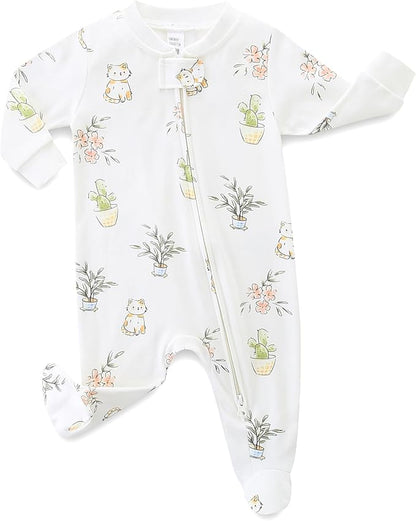 Neutral Baby Clothes Boy Girl Footed Cotton Long Sleeve Double Zipper Onesie