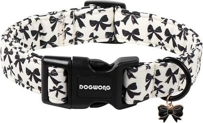 DOGWONG Cute Dog Collar, Black Bow Pattern Dog Collar, Girl Female Dog Collars with Strong Plastic Buckle for Medium Large Dogs,L