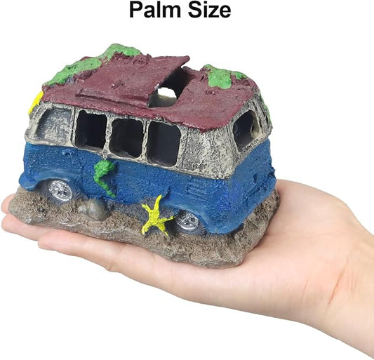Aquarium Decorations for Fish Tank - Realistic Resin Rock Cave Hideouts, Safe Fish Tank Ornaments with Natural Design for Betta, Goldfish, Shrimp - Easy to Clean (School Bus)