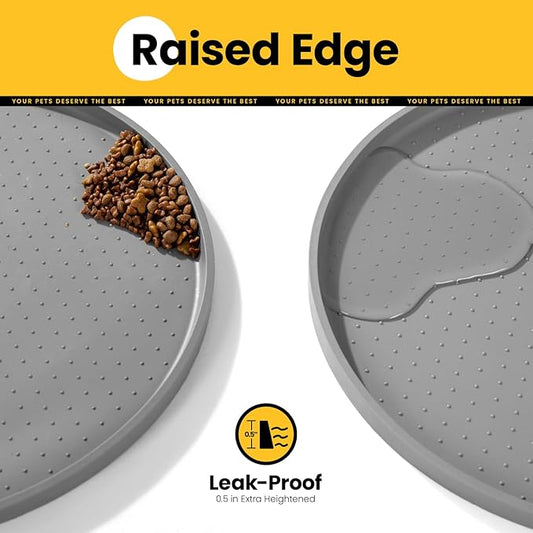 Dog Food Mat,1/2 Inch Raised Edges Cat Feeding Mat for Spill Containment,BPA-Free Silicone Pet Food Mats for Floor Waterproof,Rubber Dog Placemats for Food and Water Bowls(Grey,24"x16")