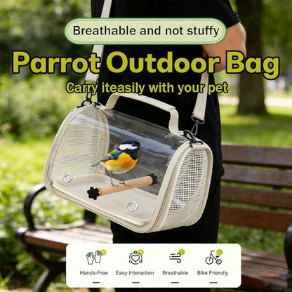 Hands Free Small Pet Cage with Breathable Mesh Windows Parrot Backpack for Vet Visit Shopping Hiking, Clear View Portable Bird Travel Carrier with Easy Clean Removable Tray and Perch