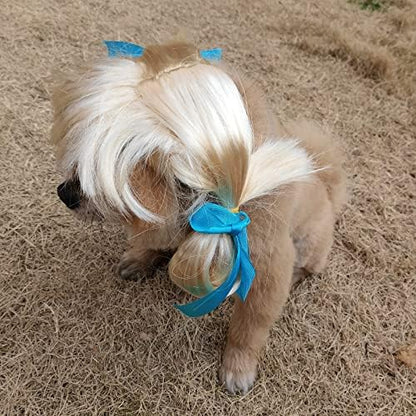 Funny Dog Cat Cosplay Wig, Pet Wigs for Halloween, Christmas, Parties, Festivals, Dog Wigs for Small Medium and Large Dogs(Golden Braid) - Image 5