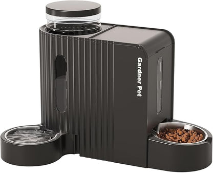 Gardner Pet Gravity Automatic 2-in-1 Pet Feeder, 0.8 Gallons*2 Cat Feeder and Water Dispenser Set, 100% BPA-Free and Stainless Steel Water Bowl for Dogs, Cats, Rabbits, Puppies (Black)