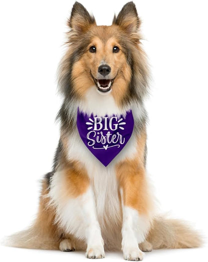 Big Sister Dog Bandanas, Purple Dog Bandana, Pet Scarf Accessories, Pet Triangle Scarf, Dogs Bandana for Large Dogs, Baby Announcement Dogs Bandanas (L)