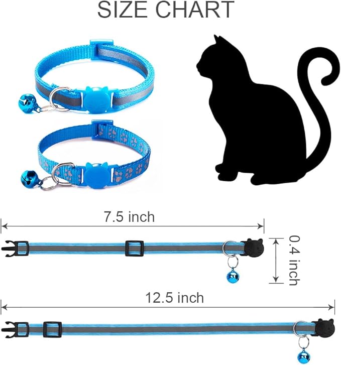 Green Breakaway Kitten Collar with Bells, [2 Pack] Break Away Cat Collar with Bells, Reflective Cat Collar for Girl Cats Boy Kitty