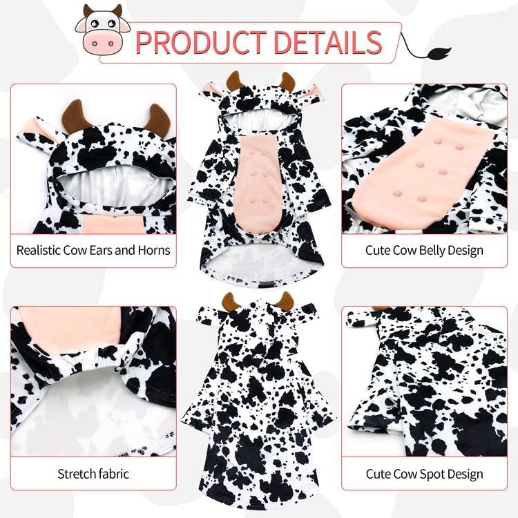 DELIFUR Dog Halloween Cow Costume - French Bulldog Adorable Cow Holiday Outfit Cute Hoodie Halloween Cosplay Animal Costume for Medium Dog (Cow, X-Large) - Image 2