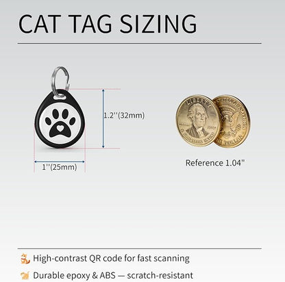 QR Code Cat ID Tag for Collar, Smart Pet ID with Free Online Profile, Instant Scan to Contact Owner, Silent Anti-Lost Cat Tag, No App or Subscription, Black 1”