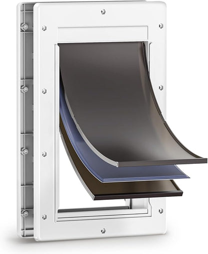 3-Flap Dog Door, Doggy Door, Doggie Door, Cat Door for Install in Interior and Exterior Doors, Insulation Flap, 2 Magnetic Flaps, Closing Panel, Never Rust, for Pets Up to 45lb