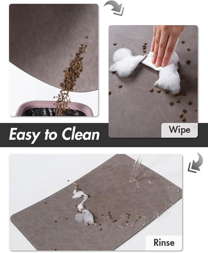 MontVoo-Absorbent Pet Feeding Mat-No Stains Pet Mat for Food and Water Bowl-Quick Dry Cat & Dog Food Mat Water Dispenser Mat-Pet Supplies Mat-Dog Water Bowl Mat for Messy Drinker,（Brown,17"x28"）