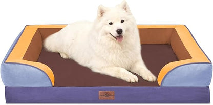 Comfort Expression Orthopedic Dog Bed for Large Dogs 36x27 Inch, Waterproof Egg Crate Foam Large Pet Bed with Removable Bolsters, Dog Couch with Washable Cover & Non-Slip Bottom, Honey Lavender