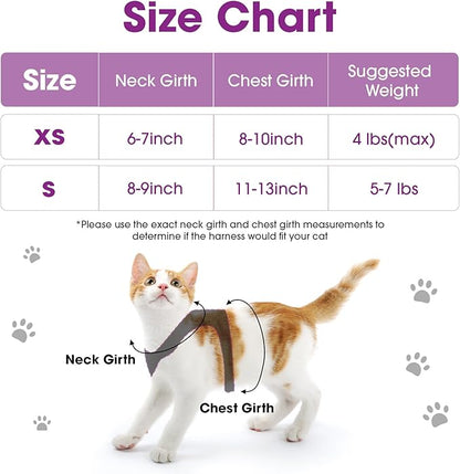 Cat Vest Harness and Leash Set for Walking Escape Proof, Adjustable Kitten Harness Breathable Mesh with Reflective Strips Harness for Kitty Puppy Bunny (Purple, S)