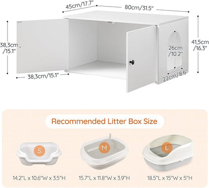 HOOBRO Cat Litter Box Enclosure, Hidden Litter Box Furniture with Side Entry, Litter Box Cabinet, Indoor Cat House, End Side Table, 31.5"L x 17.7"W x 16.3"H, for Living Room, Bathroom, White WT40MW01