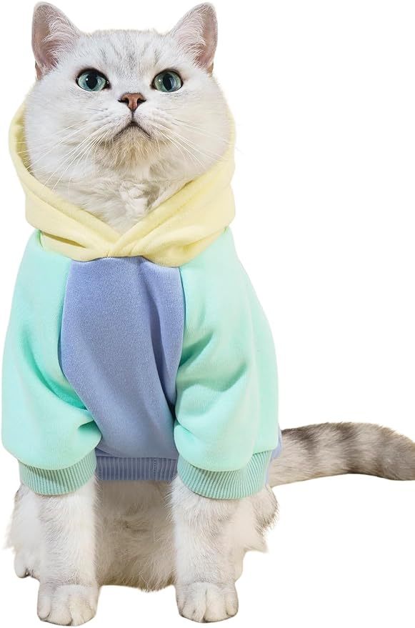QWINEE Basic Dog Hoodie Sweatshirt Puppy Sweater Warm Cat Costumes Pet Clothes for Chihuahua Puppy Kitten Small Medium Dogs Yellow and Blue X-Large