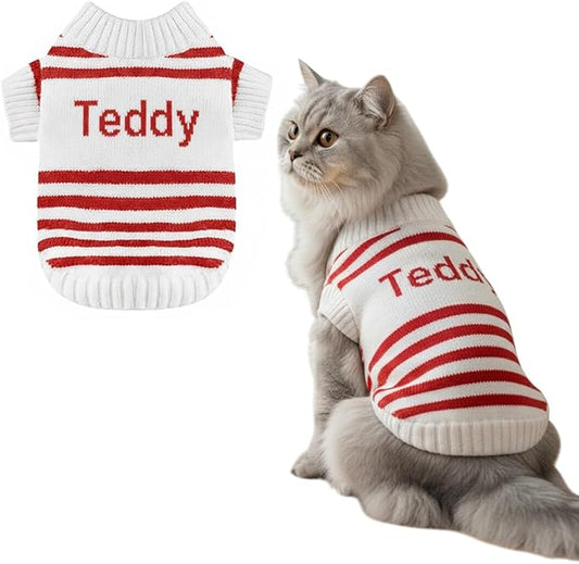 Custom Knit Sweater for Small Dogs and Cats Personalized Knit Name Classic Striped Style Soft Knit Pet Clothing Winter Holiday Idea for Pet Lover
