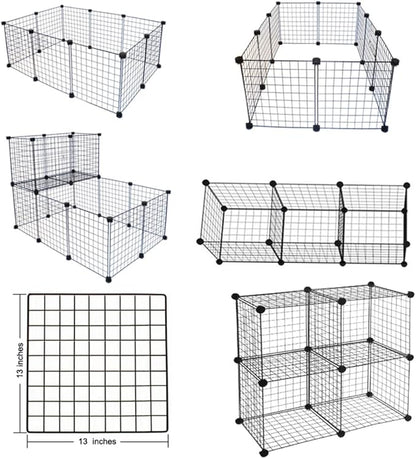 LANGXUN 16pcs Small Animal Playpen with Waterproof Mat, Pet Playpen, Rabbit Guinea Pig Cages, Puppy Kitten Playpen | Indoor & Outdoor Portable Metal Wire Yard Fence 13"x13"