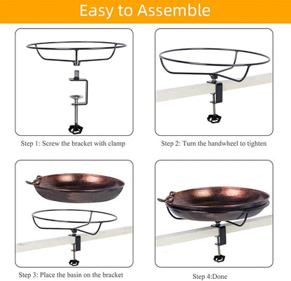 DREAMSOUL Deck Mounted Bird Bath with Adjustable Sturdy Metal Clamp, Bowl Bird Baths for Outdoors Garden Balcony Patio Deck Railing Decoration, Lightweight & Detachable