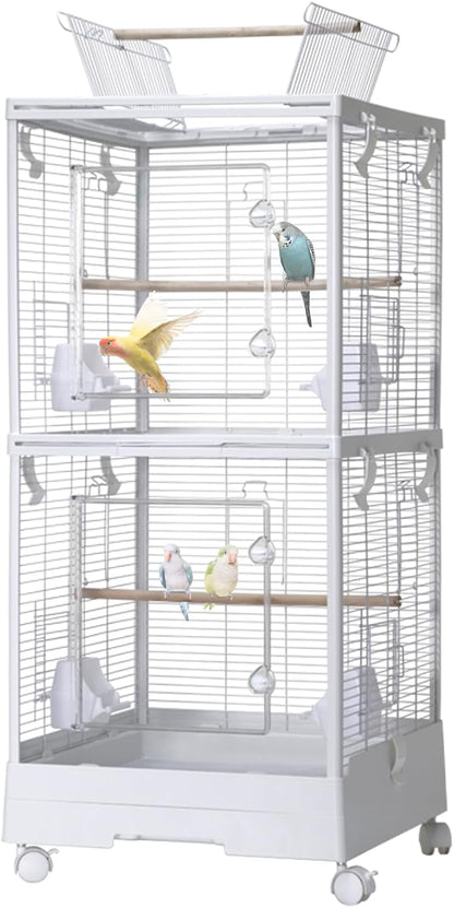 Garvee Small Bird Cage with Playground Stand, 44in White Travel Bird Cage for Parrot, 2-Level Acrylic Parrot Carrier for Medium Small Bird