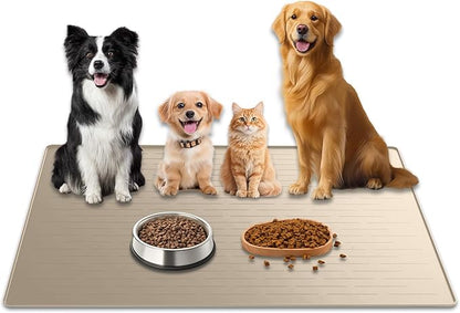 48"x32" Extra Large Pet Food Mat, 1.5MM Super Thick Silicone Dog Mats for Food and Water, XXXL Nonslip Pet Feeding Mats for Floors,Dog Cat Bowl Mat with Raised Edges, Beige
